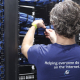 Man working on wires at Data Center