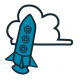 Icon drawing of rocket and cloud