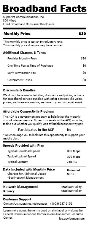 Broadband Label for 300 Mbps