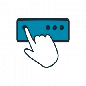 Graphic icon with hand pushing button on computer hardware